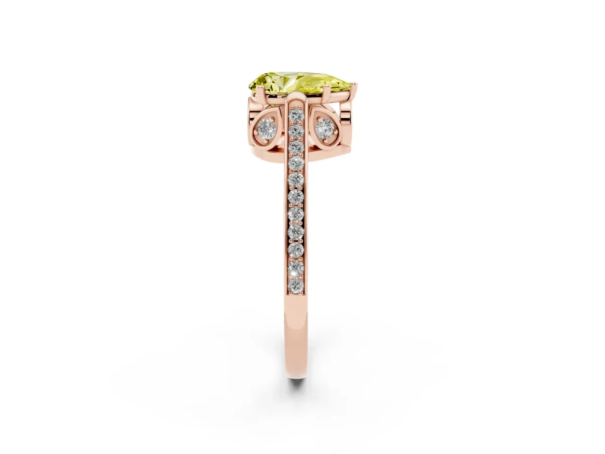 Fancy Yellow Pear Cut Cut Cathedral Pave Diamond Engagement Ring with Six-Prong Setting Rose gold