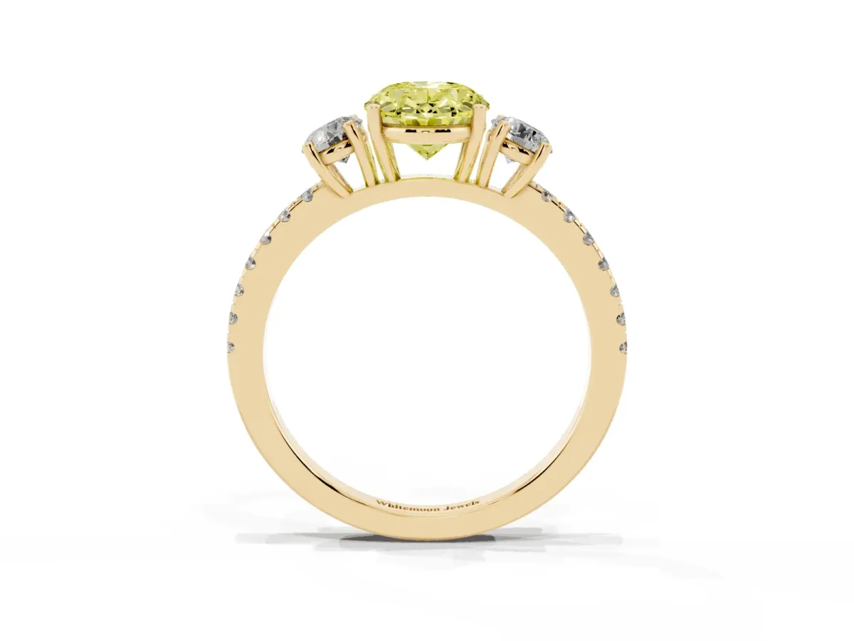 Fancy Yellow Three-Stone Oval Cut Cut Diamond Pavé Band with Prong Setting Yellow gold