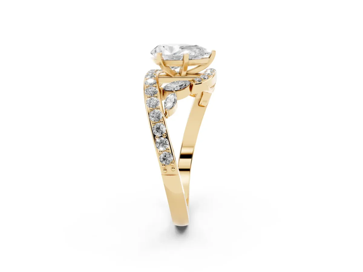 Pear Cut Solitaire with Pavé Twist Band and Four-Prong Setting Yellow gold