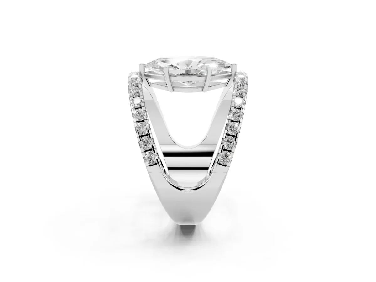 Marquise Cut Solitaire Split Shank Pave Diamond Ring Silver