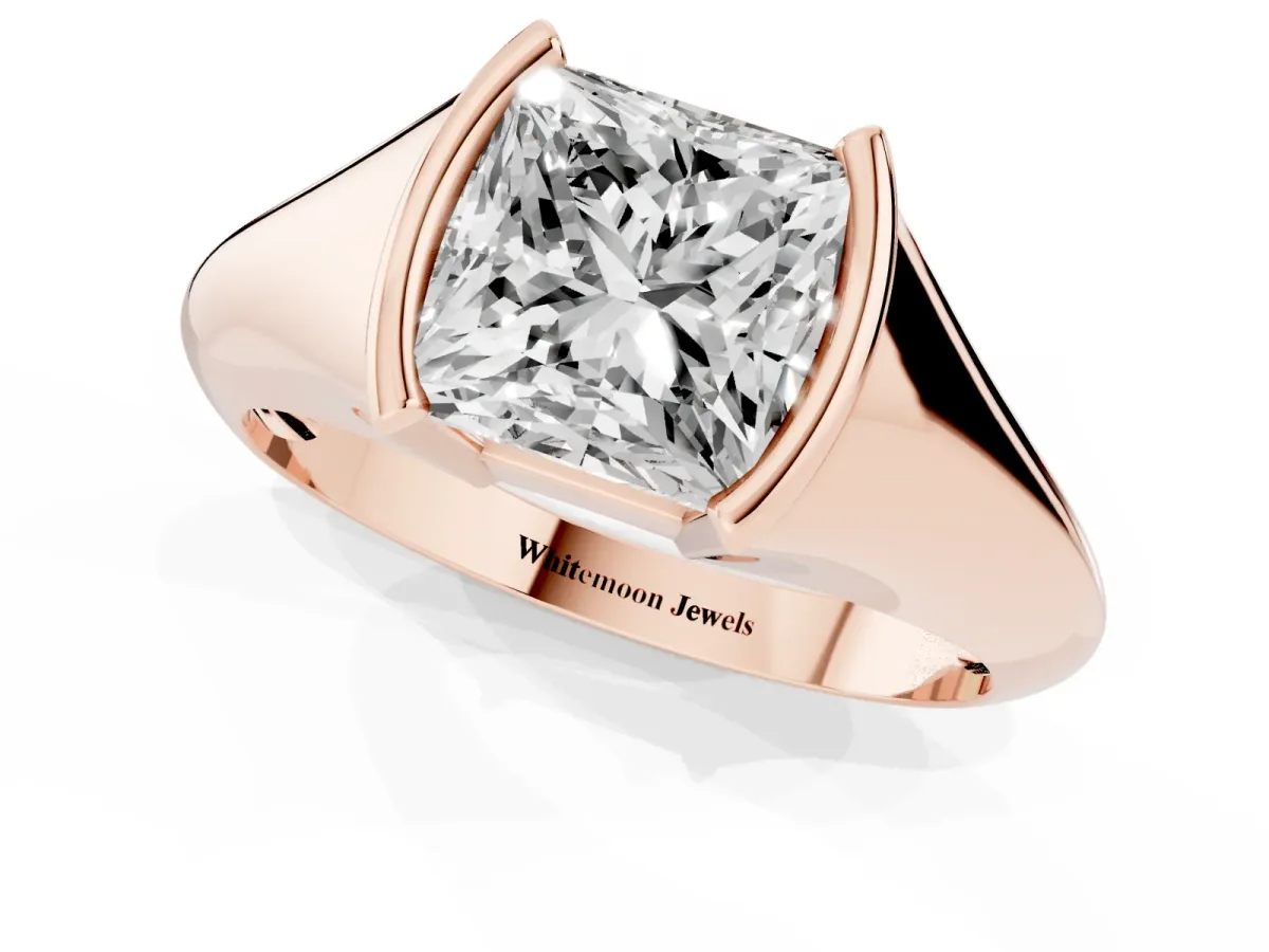 Princess Cut Solitaire Tension Set Diamond Ring Rose gold