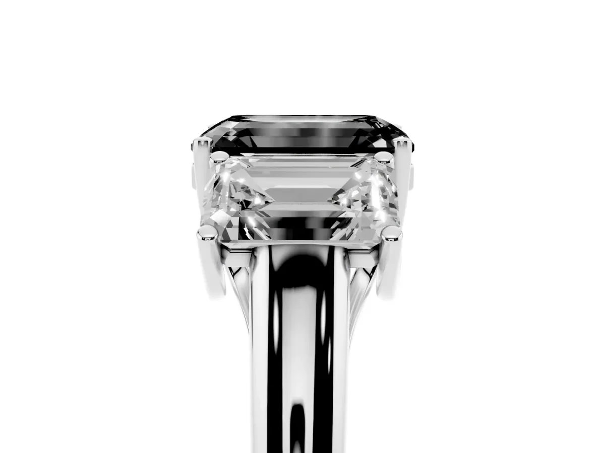 Fancy Black Three-Stone Emerald Cut Diamond Engagement Ring with Prong Setting Silver