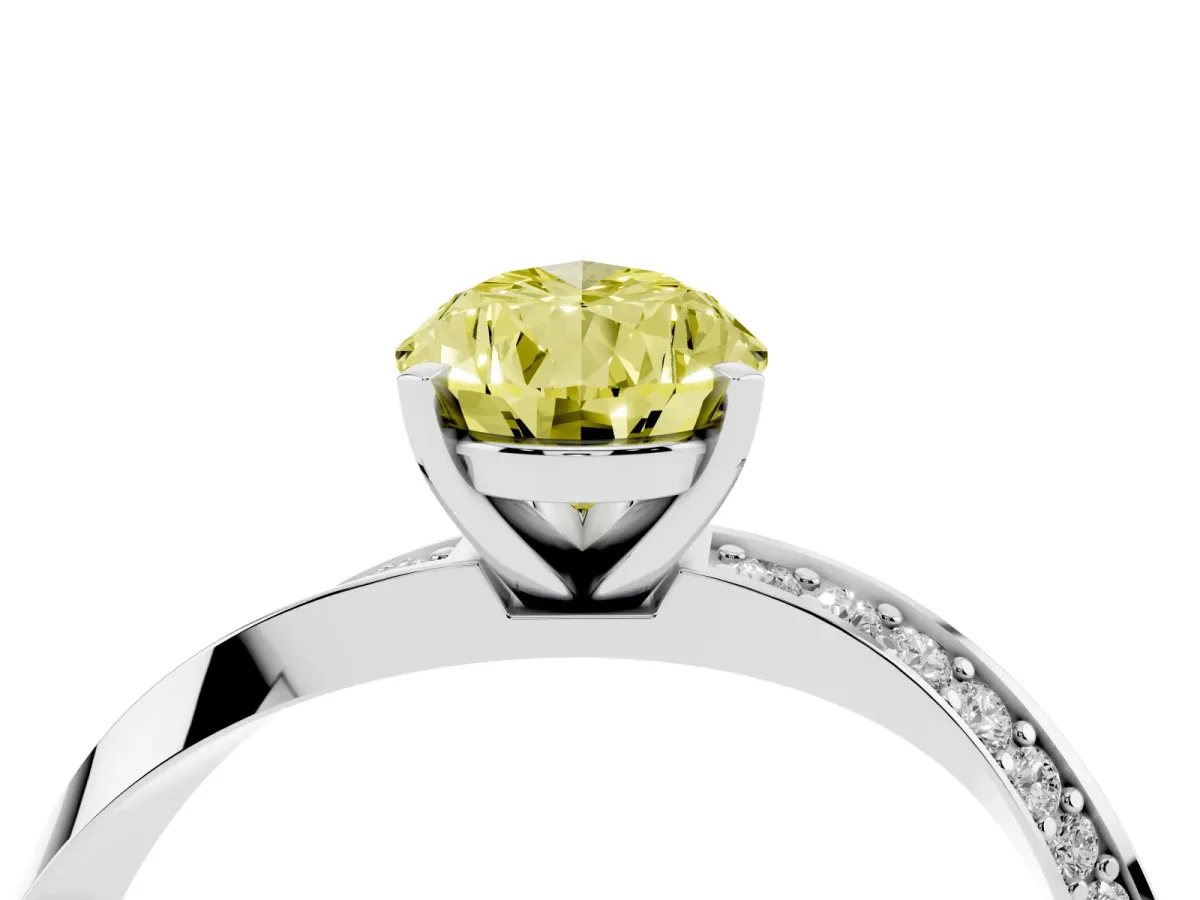 Fancy Yellow Pear Cut Diamond Engagement Ring with Side Stone Accents and Four-Prong Setting Platinum