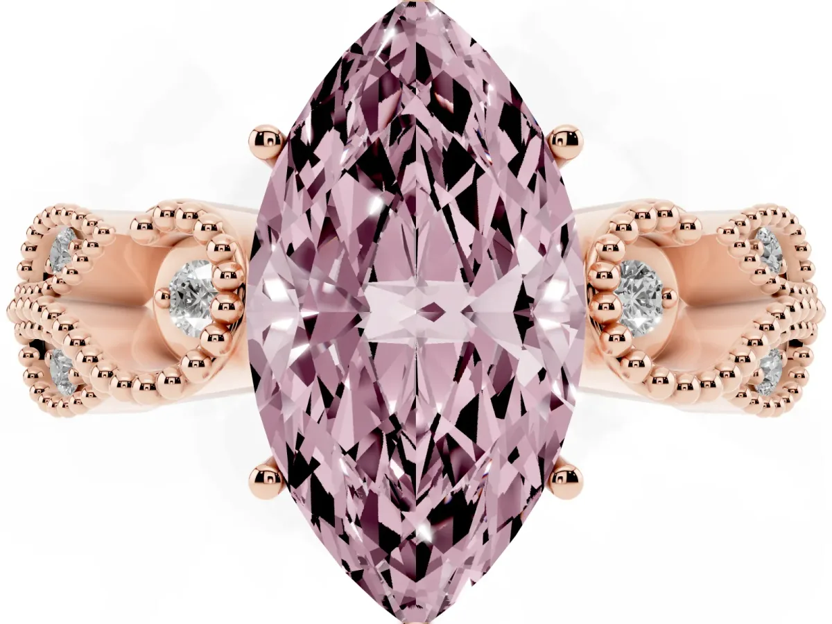 Fancy Pink Marquise Cut Solitaire Milgrain Leaf Band with Prong Setting Rose gold