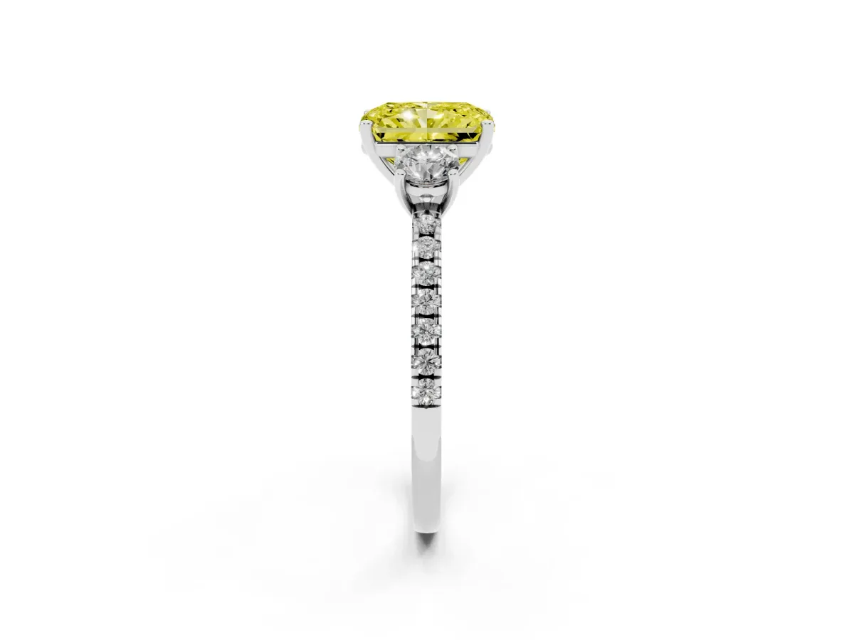 Fancy Yellow Three-Stone Radiant Cut Cut Diamond Pavé Band with Prong Setting Silver