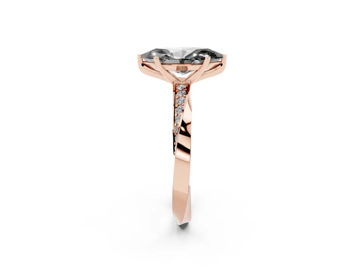Fancy Black Marquise Cut Diamond Engagement Ring with Side Stone Accents and Four-Prong Setting Rose gold
