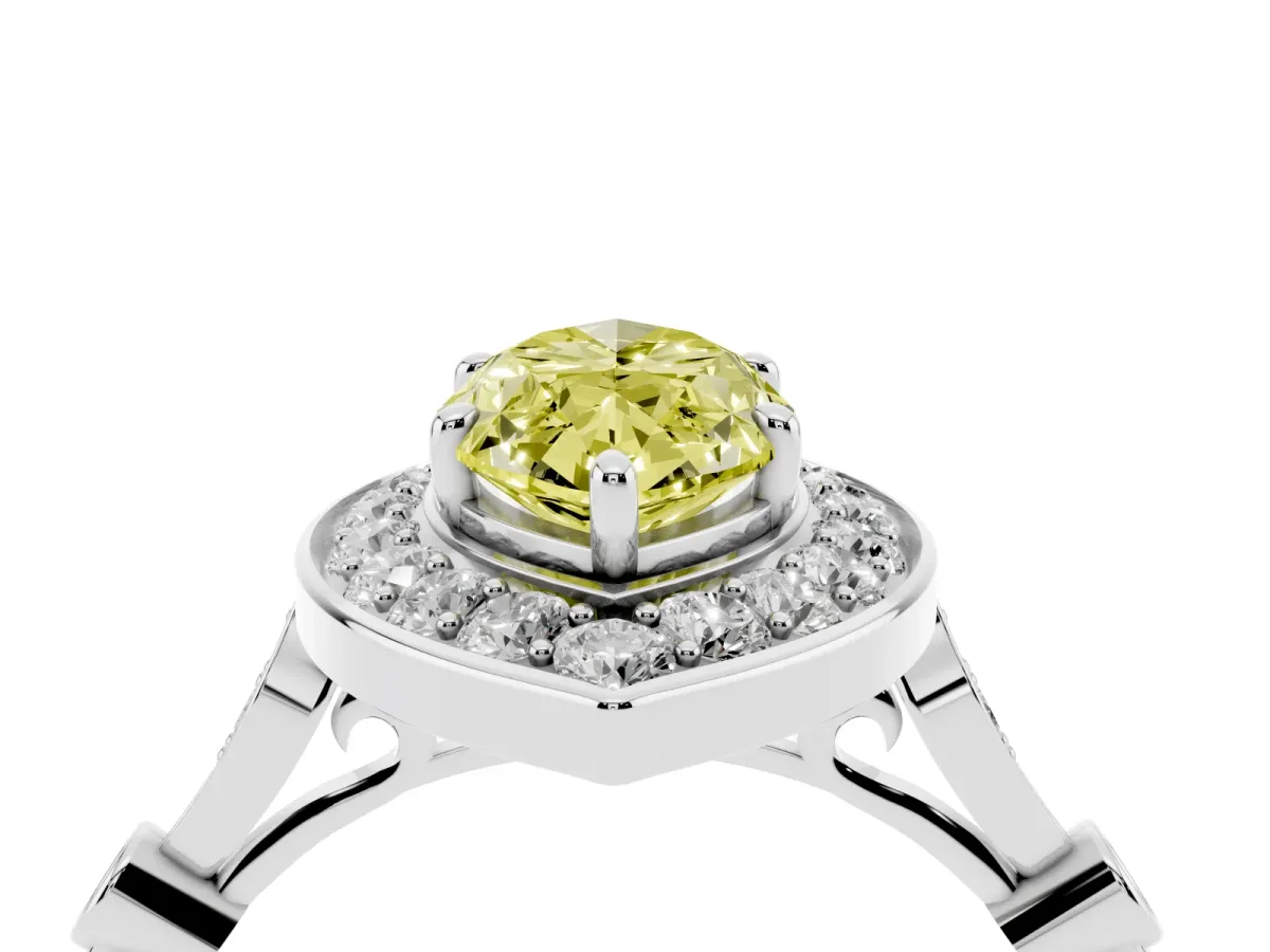 Fancy Yellow Marquise Cut Halo Diamond Engagement Ring with Twisted Band and Four-Prong Setting Silver
