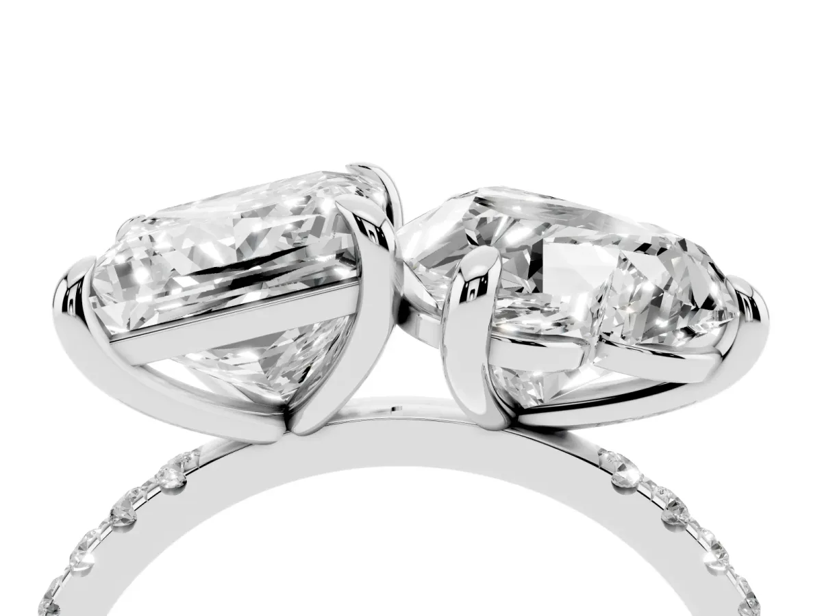 Heart and Princess Toi Moi Ring with Prong Setting and Pave Band Platinum