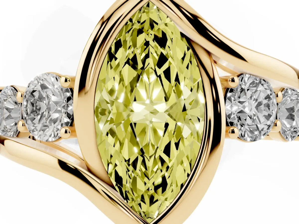 Fancy Yellow Bezel Set Marquise Cut Diamond Bypass Ring with Round Accents Yellow gold