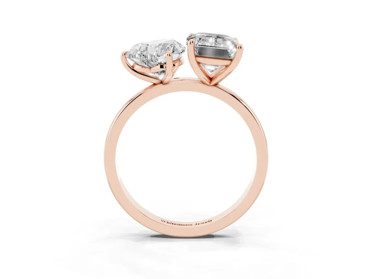 Heart Cut and Emerald Cut Toi Moi Ring with Prong Setting Rose gold
