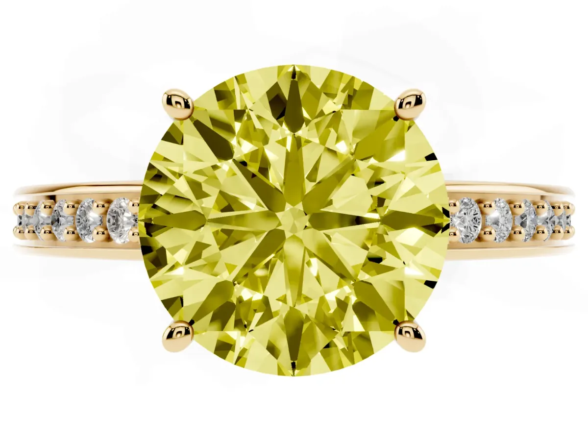 Fancy Yellow Round Cut Solitaire Pavé Band Prong Setting Ring Yellow gold