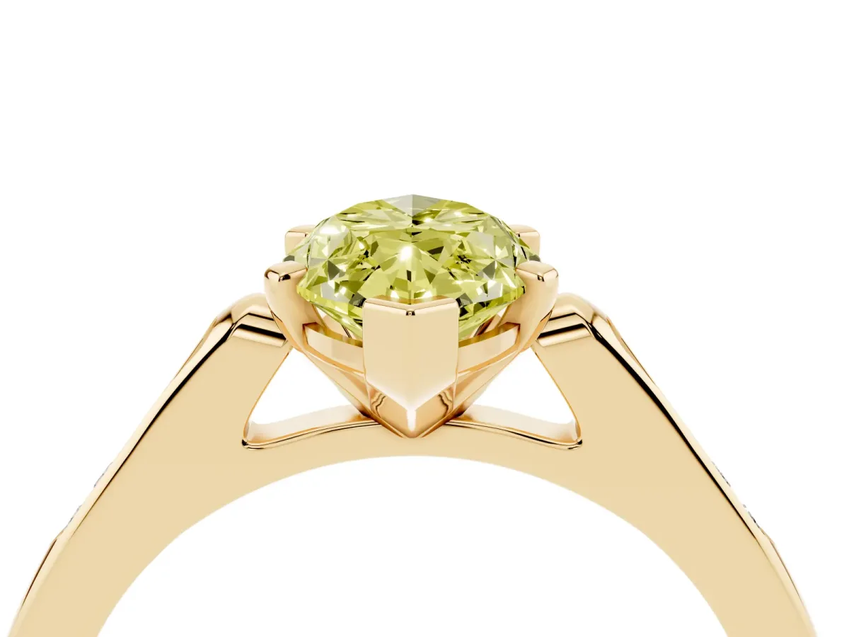 Fancy Yellow Marquise Cut Diamond Solitaire Ring with Channel Set Round Band and Prong Setting Yellow gold