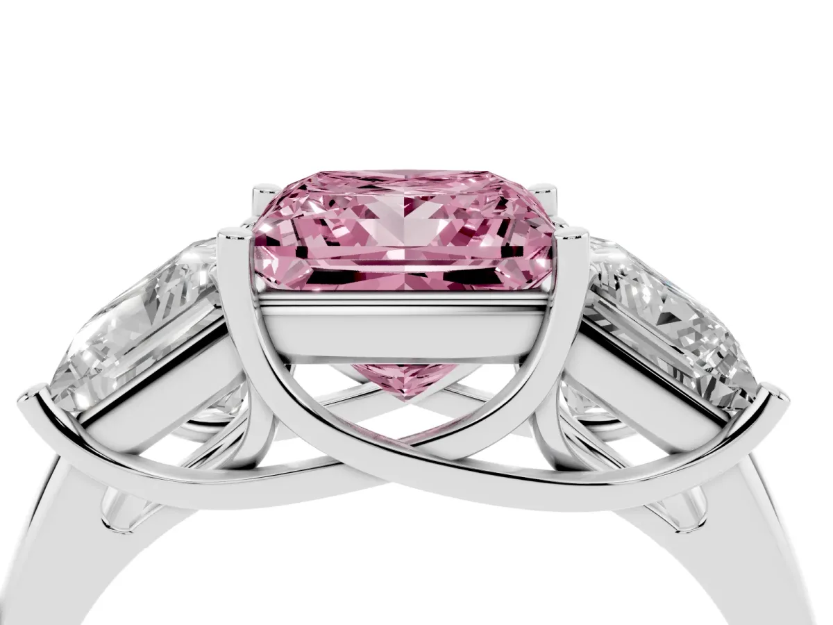 Fancy Pink Three-Stone Princess Cut Diamond Engagement Ring with Prong Setting White gold