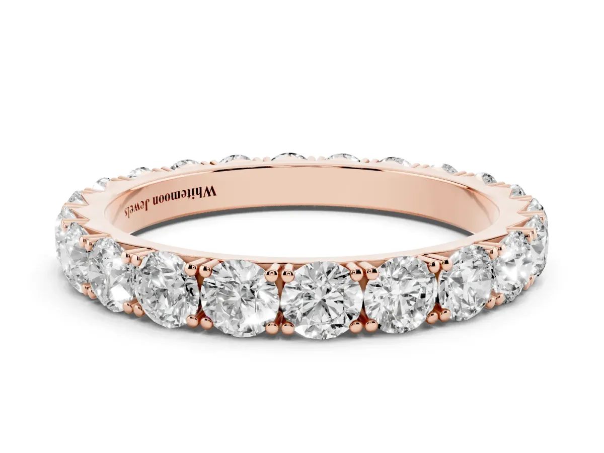 Round Diamond Eternity Band with Pavé Setting and Shared Prong Rose gold