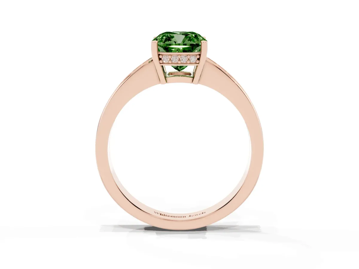 Fancy Green Cushion Cut Solitaire Pavé Band Prong Setting Ring Rose gold
