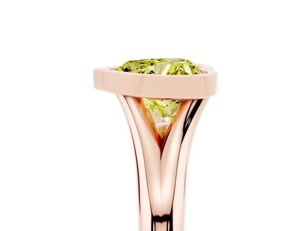 Fancy Yellow Bezel Set Heart Cut Solitaire Diamond Ring with Smooth Band Rose gold