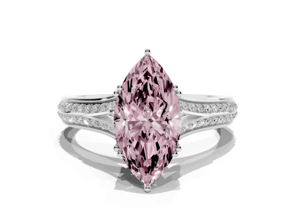 Fancy Pink Marquise Cut Diamond Split Shank Engagement Ring with Pavé Band Platinum