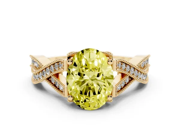 Fancy Yellow Oval Cut Cut Diamond Twisted Band with Milgrain Pave Setting and Four-Prong Setting Yellow gold