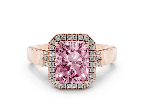 Fancy Pink Radiant Cut Halo Pave Split Shank Prong Setting Ring Rose gold