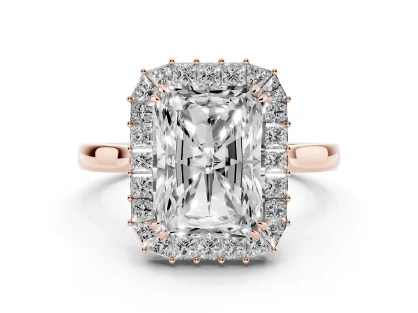Radiant Diamond Baguette Halo Engagement Ring Rose gold