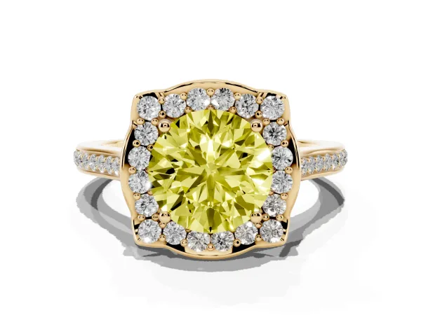 Fancy Yellow Round Cut Halo Round Diamond Pave Band with Four-Prong Setting Yellow gold