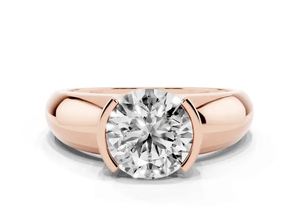 Round Cut Solitaire Tension Set Diamond Ring with Wide Band Rose gold
