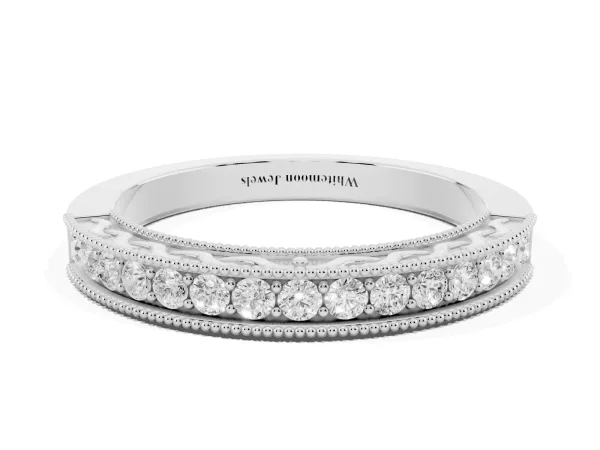 Channel Set Round Diamond Milgrain Edge Eternity Band White gold