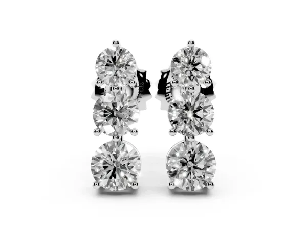 Three-Stone Round Diamond Prong-Set Drop Earrings Silver