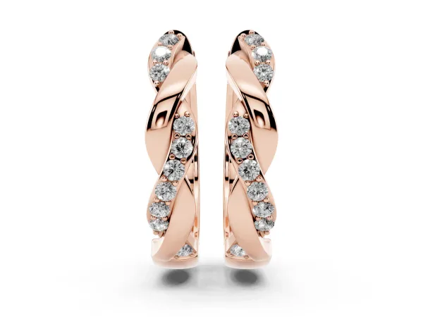 Round Cut Diamond Twisted Pavé Hoop Earrings Rose gold
