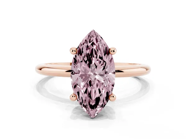 Fancy Pink Marquise Cut Solitaire Diamond Ring with 4-Prong Setting on a Classic Band Rose gold