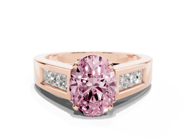Fancy Pink Oval Cut Cut Channel Set Solitaire Ring with Four-Prong Setting Rose gold