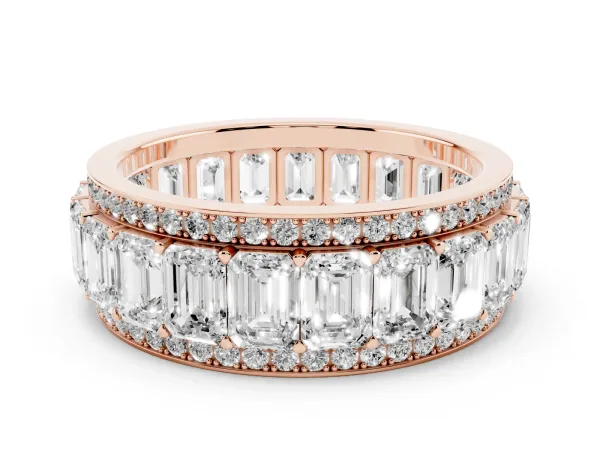 Emerald Cut and Round Diamond Multi-Row Mens Band Rose gold