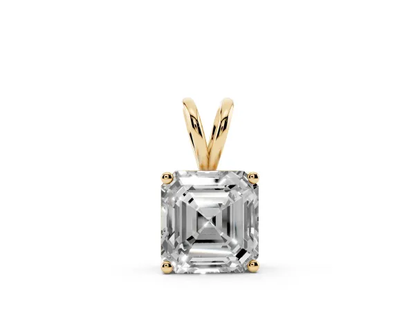 Asscher Diamond Solitaire Pendant with Four Prong Setting Yellow gold