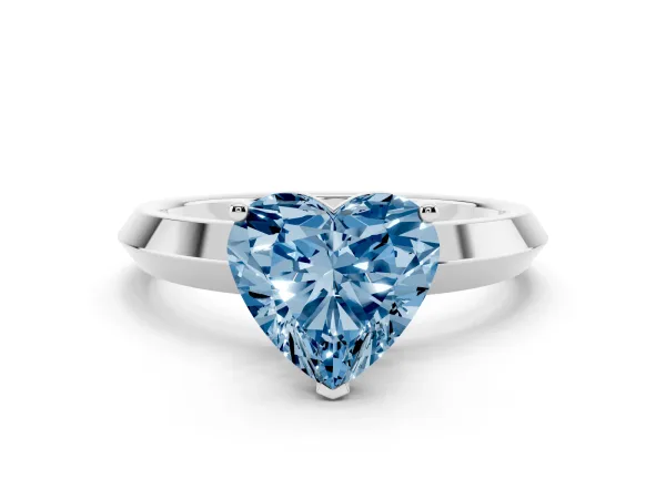 Fancy Blue Heart Cut Cut Solitaire Engagement Ring with Flat Band and Four-Prong Setting White gold