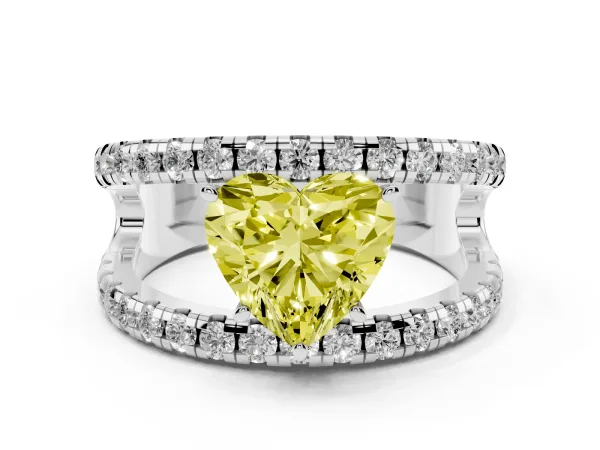 Fancy Yellow Heart Cut Solitaire Split Shank Pave Diamond Ring Platinum