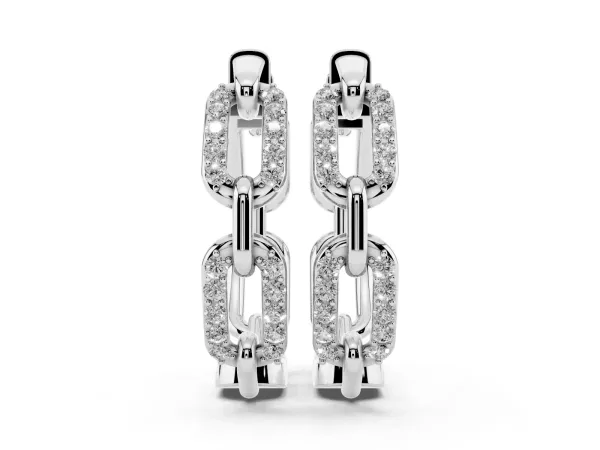 Round Cut Diamond Paperclip Hoop Earrings Platinum
