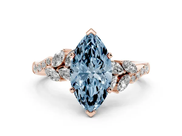 Fancy Blue Marquise Cut Solitaire Marquise Twist Band with Six-Prong Setting Rose gold
