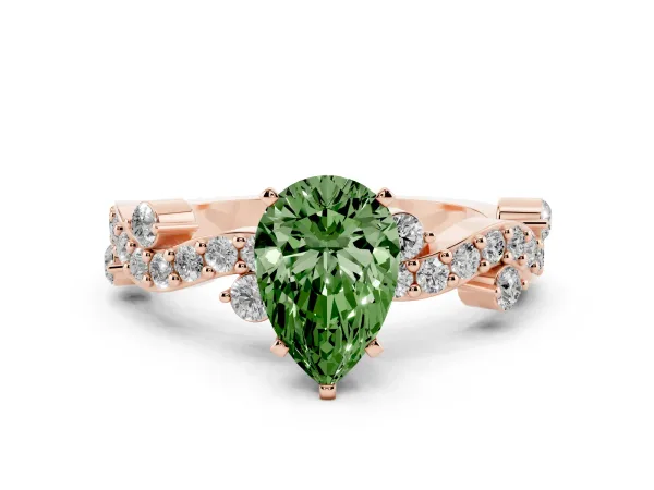 Fancy Green Pear Cut Cut Solitaire Diamond Twisted Band with Pave Setting Rose gold