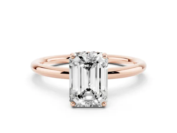 Emerald Cut Solitaire Diamond Ring with a Classic Band and Four-Prong Setting Rose gold