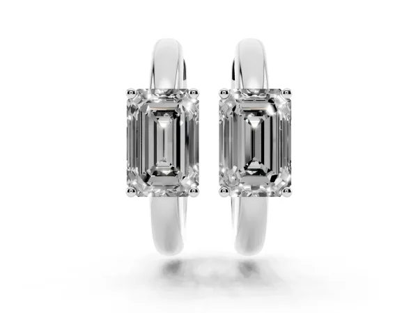 Emerald Diamond Solitaire Huggie Hoop Earrings Platinum