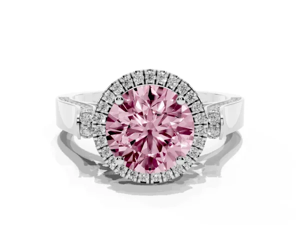 Fancy Pink Round Cut Halo Pave Split Shank Prong Setting Ring Platinum