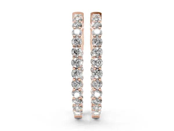 Round Cut Pavé Diamond Hoop Earrings with Four-Prong Setting Rose gold