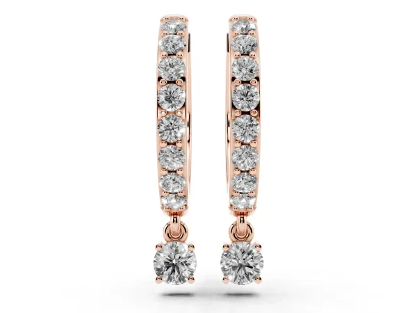 Round Cut Diamond Pavé Hoop Earrings with Drop Accent Rose gold