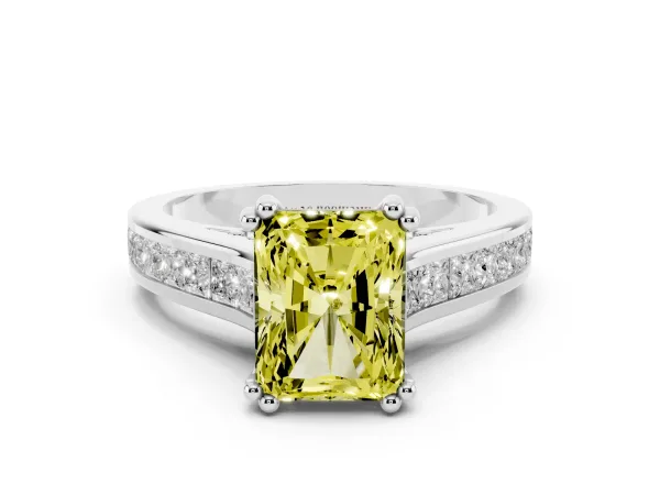 Fancy Yellow Radiant Cut Cut Channel Set Solitaire Engagement Ring with Prong Setting White gold