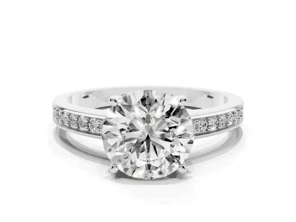Round Cut Solitaire Pavé Band Prong Setting Ring Platinum