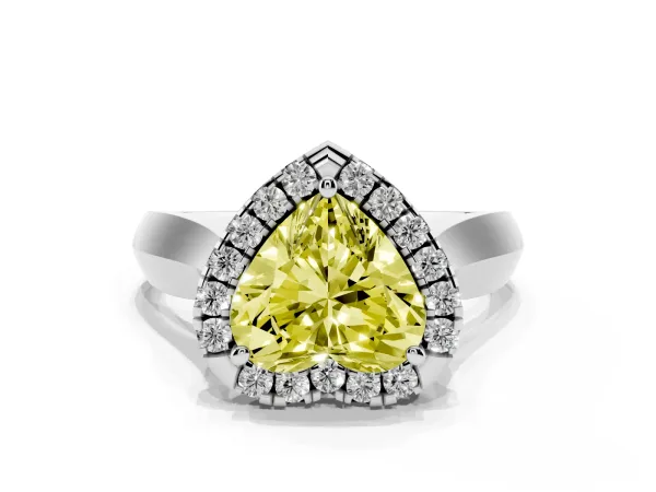 Fancy Yellow Heart Cut Cut Halo Solitaire Engagement Ring with Square Band and Four-Prong Setting Platinum