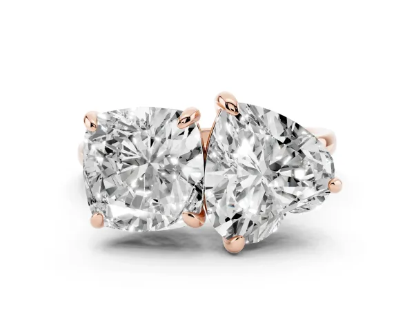 Cushion and Heart Toi Moi Ring with Prong Setting and Plain Band Rose gold