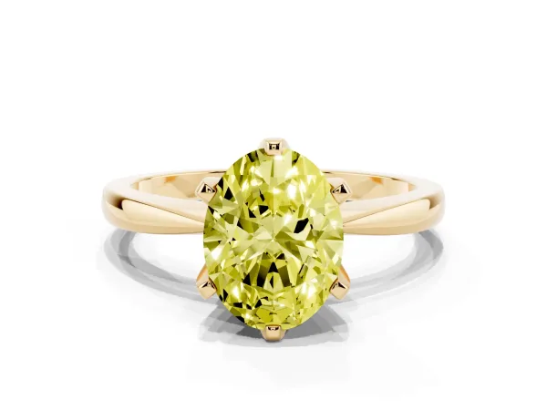 Fancy Yellow Oval Cut Solitaire Engagement Ring with Six-Prong Setting and Tapered Band Yellow gold