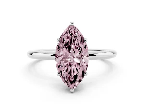 Fancy Pink Marquise Cut Solitaire Diamond Ring with a Classic Band and Four-Prong Setting Platinum