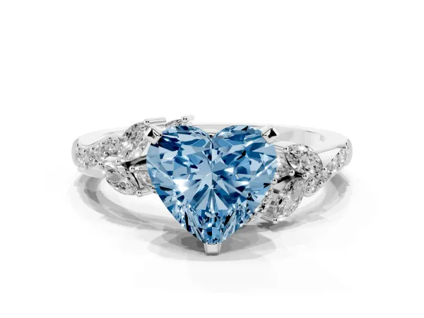 Fancy Blue Heart Cut Solitaire Marquise Twist Band with Six-Prong Setting White gold